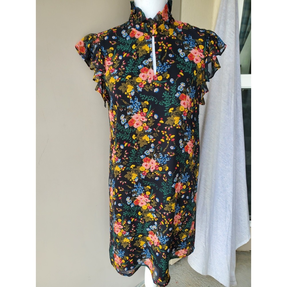 Madewell x Mix No 6 Beacon Dress Women 2 Black Floral Silk Garden Bouquet Lined